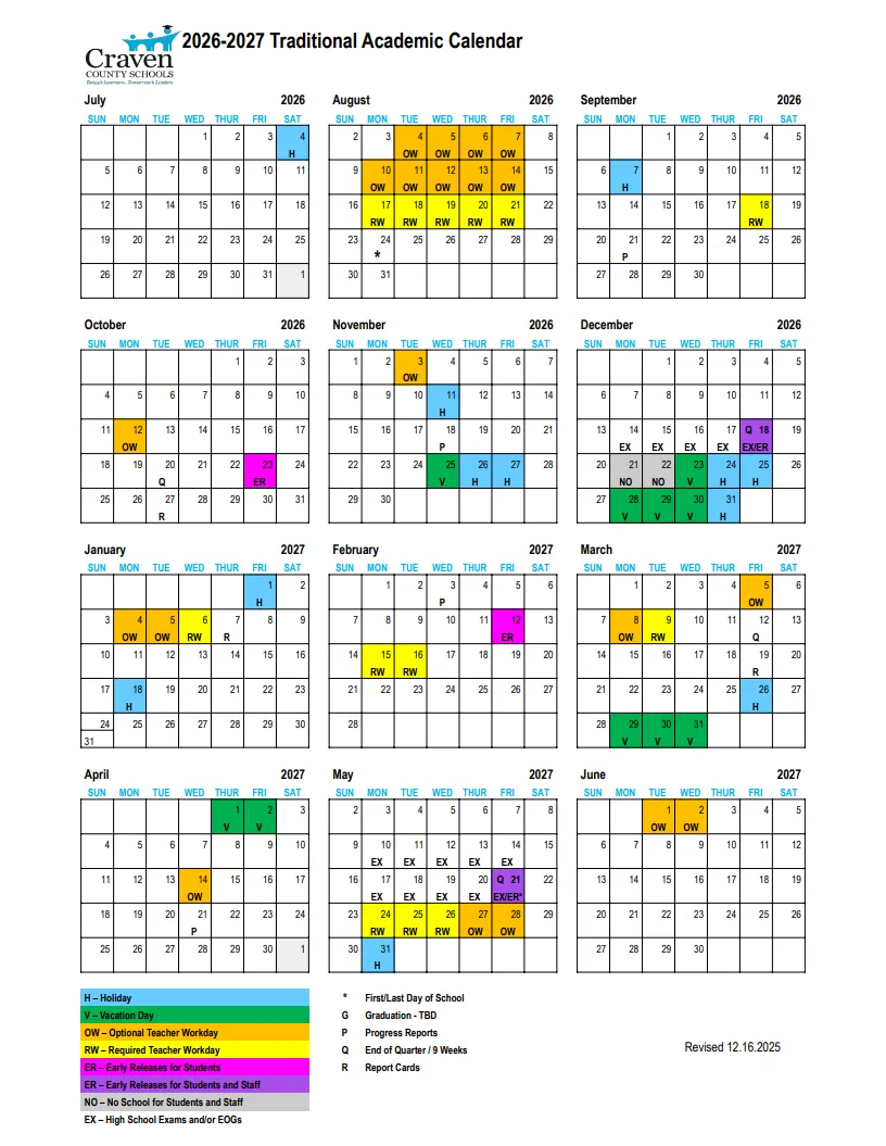 Model Farms High School Calendar 2026