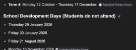 Australind Primary School Calendar 2026