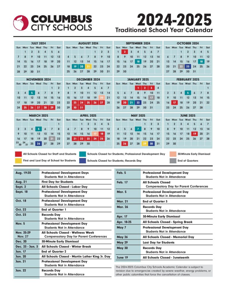 Columbus City Schools Calendar 2024