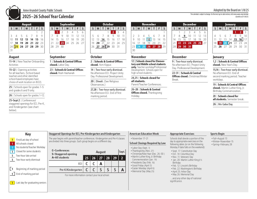 Anne Arundel County Public Schools Calendar