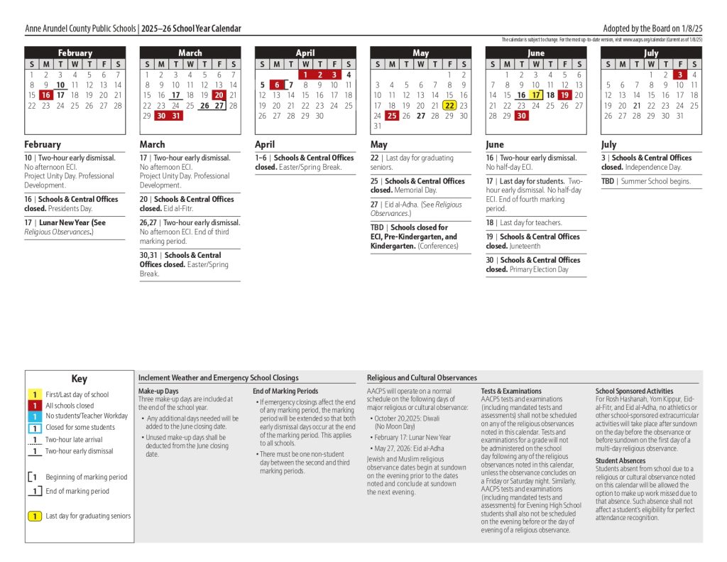Anne Arundel County Public Schools Calendar 2025