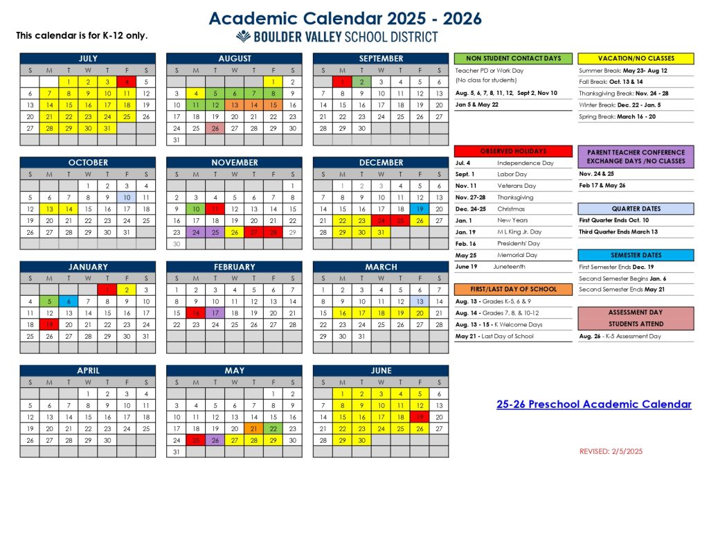 Boulder Valley Schools Calendar 2025-2026