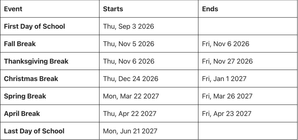 Old Bridge Public Schools Holiday Dates